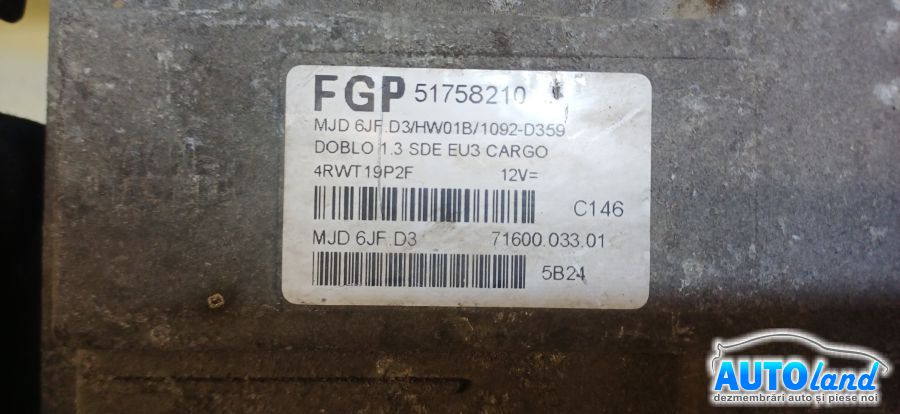 Calculator Ecu Motor FIAT DOBLO (119) 2001-2026 Cod 51758210