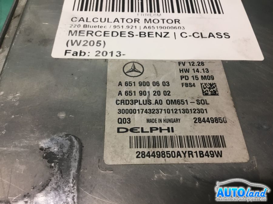 Calculator ECU Motor MERCEDES-BENZ C-CLASS (W205) 2013-2025 Cod A6519000603