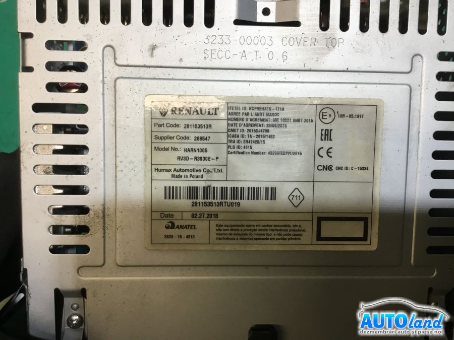 CD Player auto DACIA SANDERO II 2013-2025 Cod 281153513R