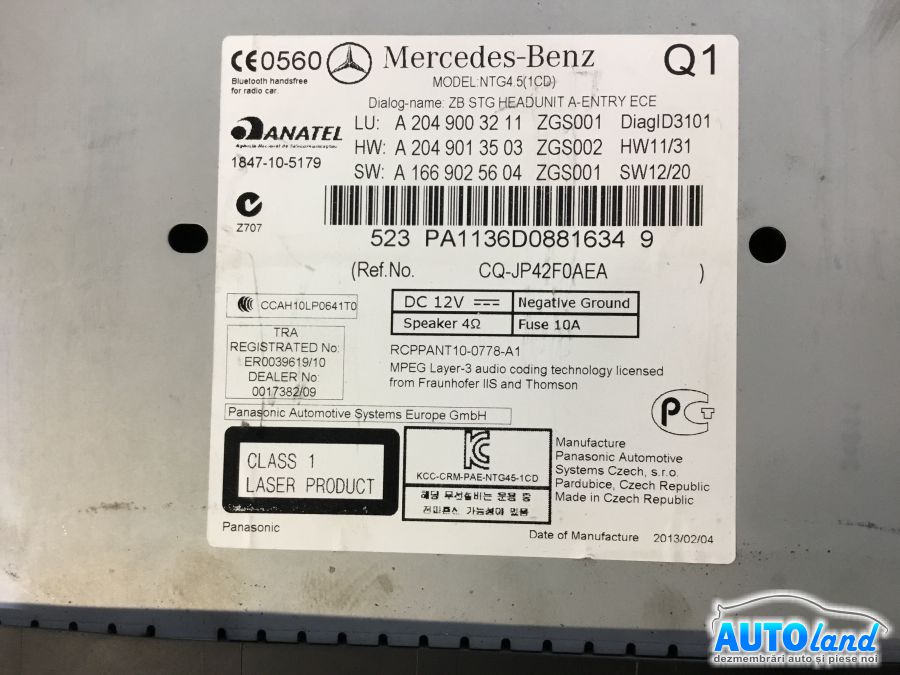 Cd Player Auto MERCEDES-BENZ C CLASS (W204) 2007-2025 Cod A2049003211