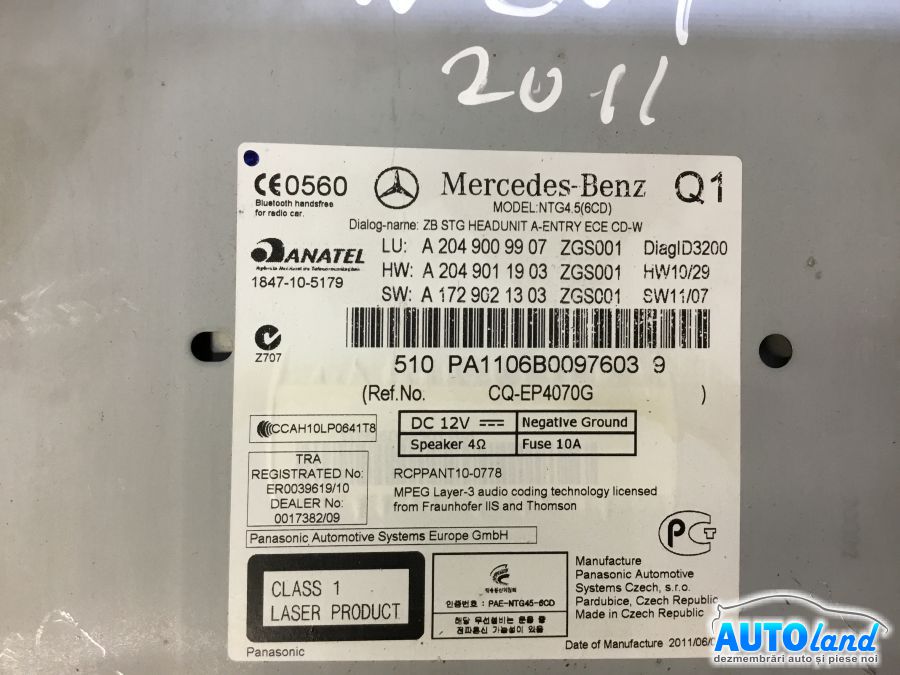 Cd Player Auto MERCEDES-BENZ C-CLASS (W204) 2007-2025 Cod A2049009907