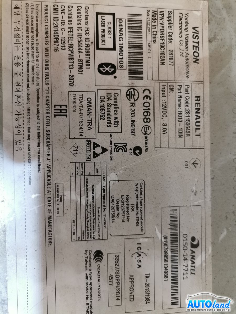 Cd Player Auto RENAULT MASTER III 2010-2026 Cod 281155645R