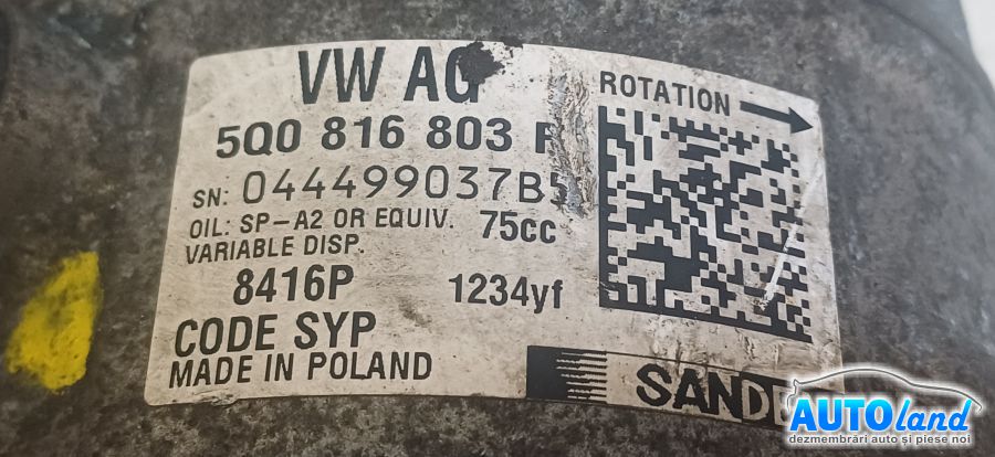 Compresor AC VOLKSWAGEN GOLF VII 2012-2026 Cod 5Q0816803F