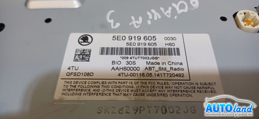 Display SKODA OCTAVIA (5E3) 2012-2026 Cod 5E0919605