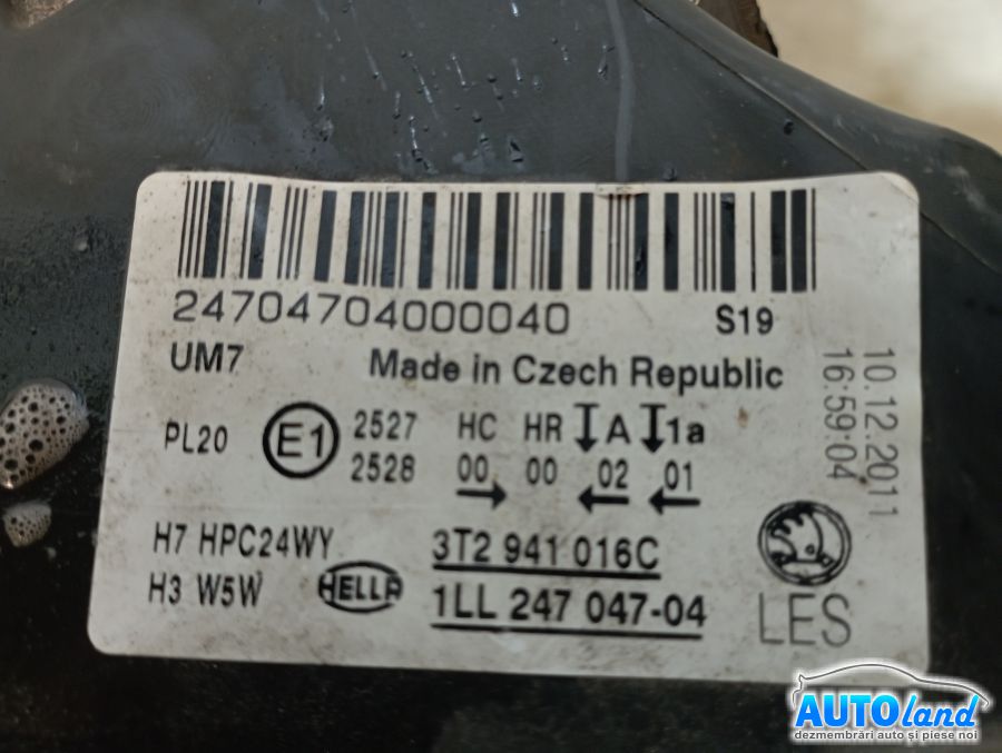 Far Dreapta SKODA SUPERB II (3T4) 2008-2025 Cod 3T2941016C