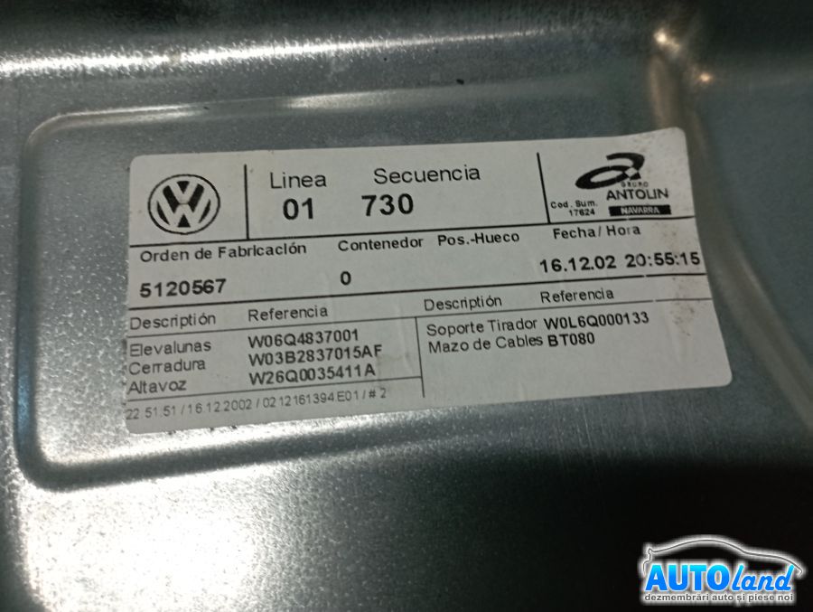 Macara geam VOLKSWAGEN POLO (9N_) 2001-2025