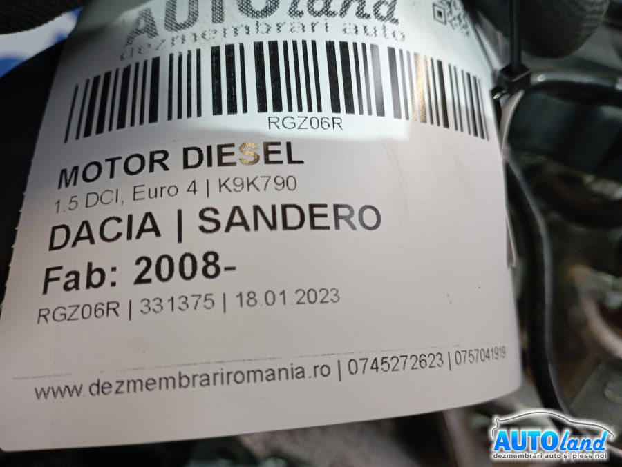 Motor Diesel DACIA SANDERO 2008-2025 Cod K9K790