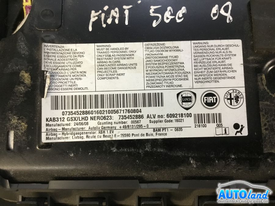 Airbag FIAT 500 2007-2025 Cod 735452886 