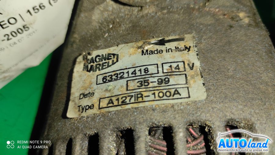 Alternator ALFA ROMEO 156 (932) 1997-2005 Cod 63321418 