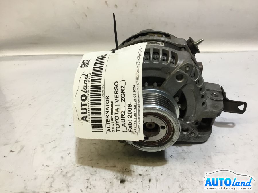 Alternator TOYOTA VERSO (_AUR2_,_ZGR2_) 2009-2026 Cod 0210806060 