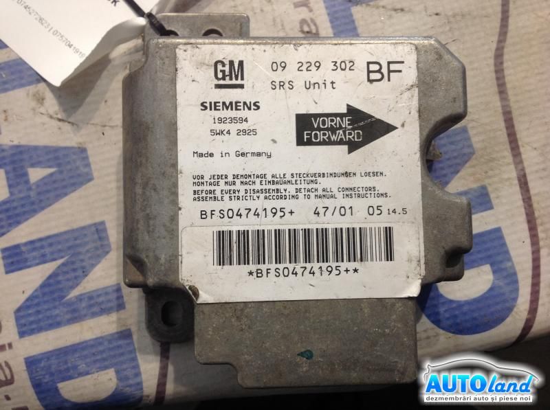 Calculator Airbag OPEL ASTRA G hatchback (F48_,F08_) 1998-2009 Cod 09229302