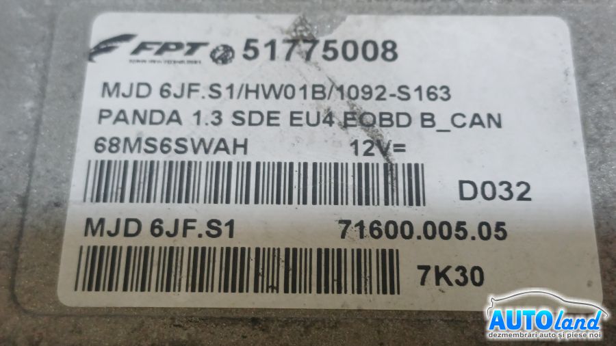 Calculator Ecu Motor FIAT PANDA (169) 2003-2025 Cod 51775008 