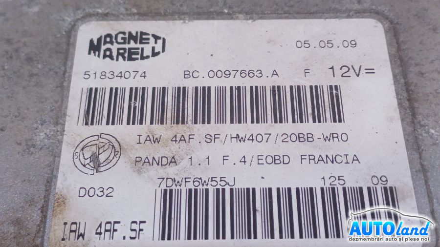 Calculator Ecu Motor FIAT PANDA (169) 2003-2025 Cod 51834074 