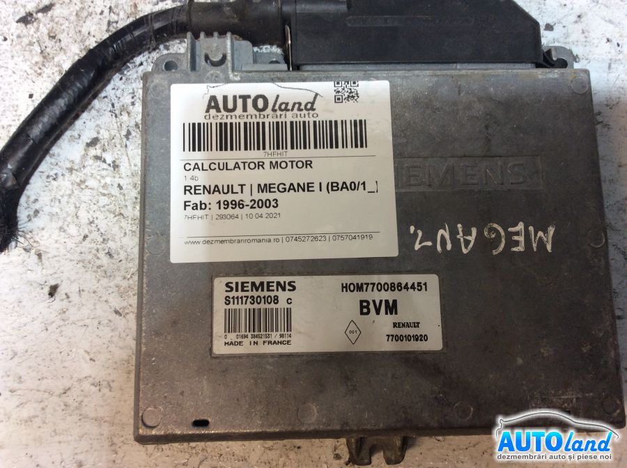 Calculator ECU Motor RENAULT MEGANE I (BA0/1_) 1996-2003 Cod 7700864451 