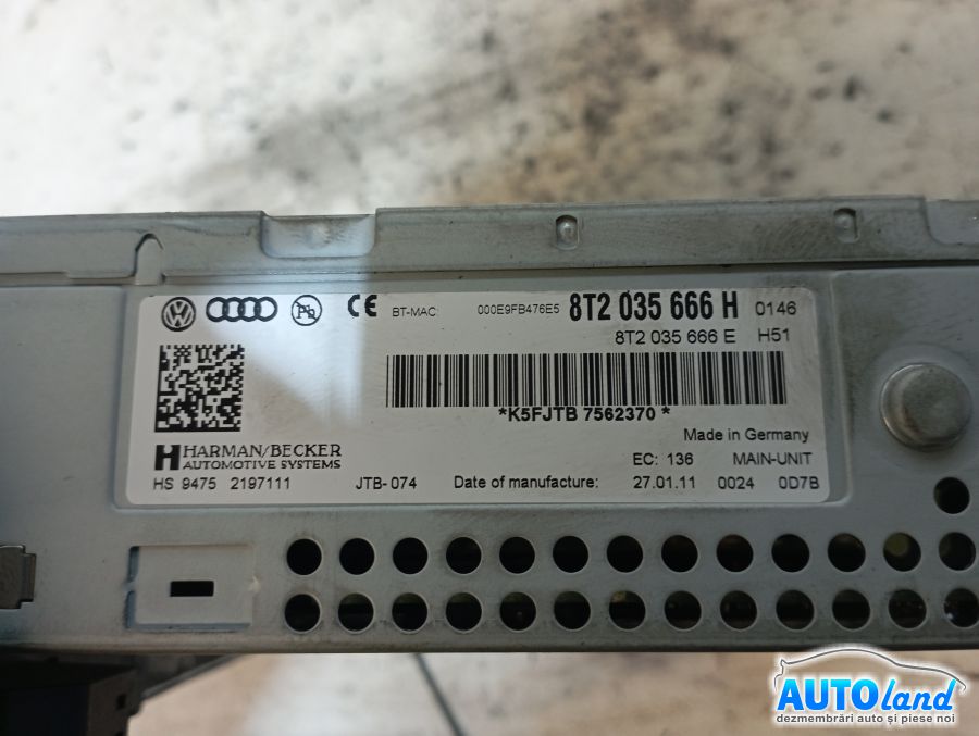 Cd Player Auto AUDI A5 2007-2026 Cod 8T2035666H 