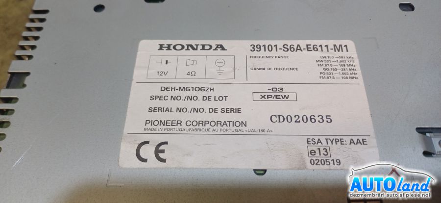 Cd Player Auto HONDA CIVIC VII (FD_) 2005-2026 Cod 39101S6AE611M1 