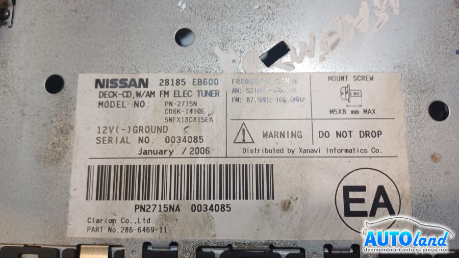 Cd Player Auto NISSAN PATHFINDER (R51) 2005-2025 Cod 28185EB600 