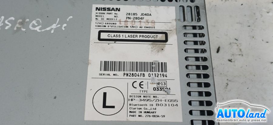 Cd Player Auto NISSAN QASHQAI (J10,JJ10) 2007-2026 Cod 28185JD40A 