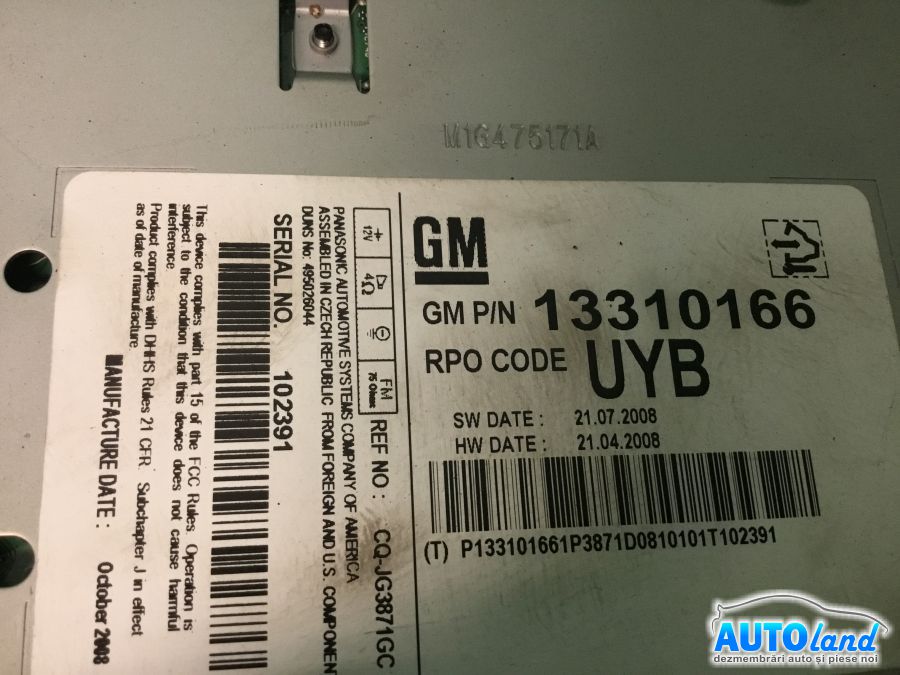 CD Player auto OPEL INSIGNIA 2008-2025 Cod 102391 