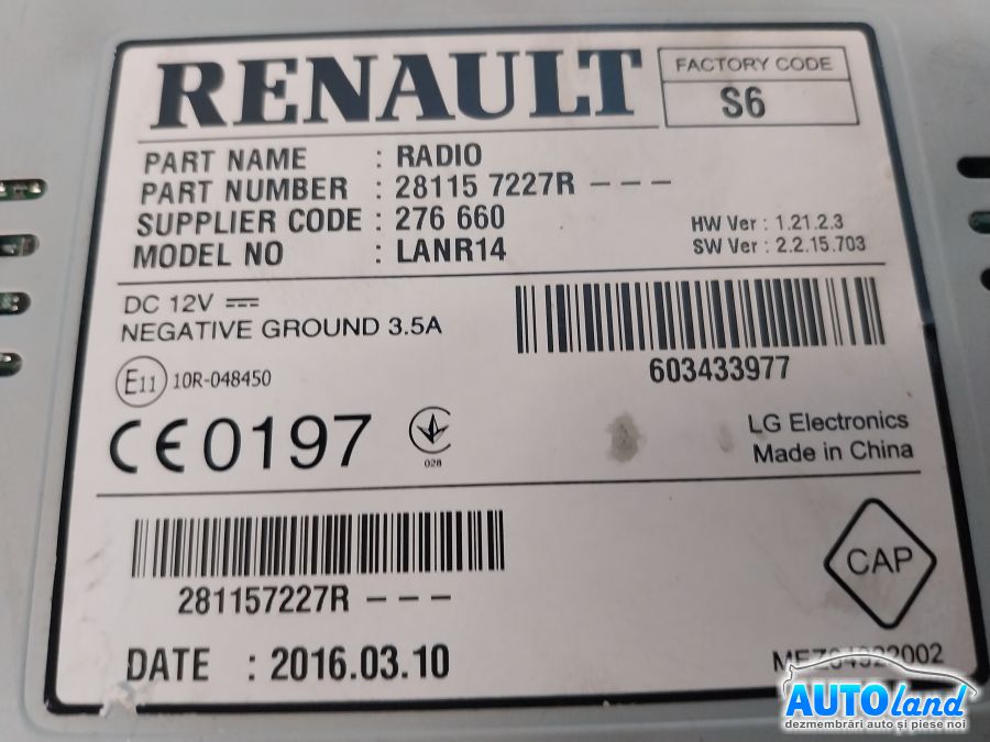 Cd Player Auto RENAULT KADJAR 2015-2026 Cod 281157227R 