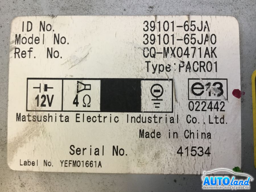 CD Player auto SUZUKI GRAND VITARA 2005-2025 Cod 3910165JA 