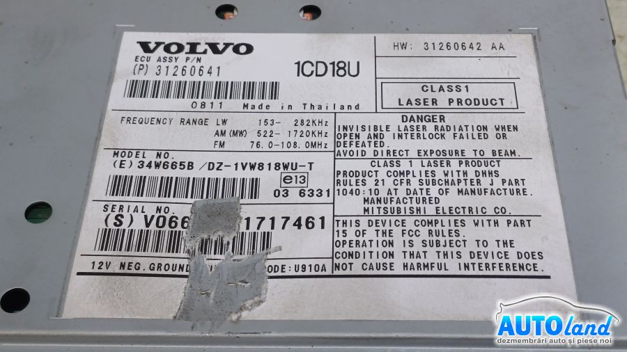 Cd Player Auto VOLVO C70 Cabriolet 2006-2025 Cod 31260641 