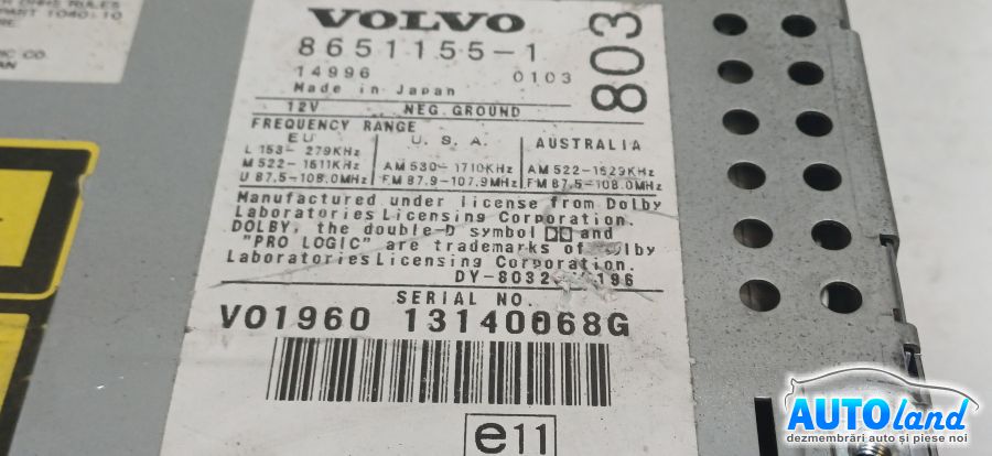 Cd Player Auto VOLVO S60 2000-2026 Cod 86511551 