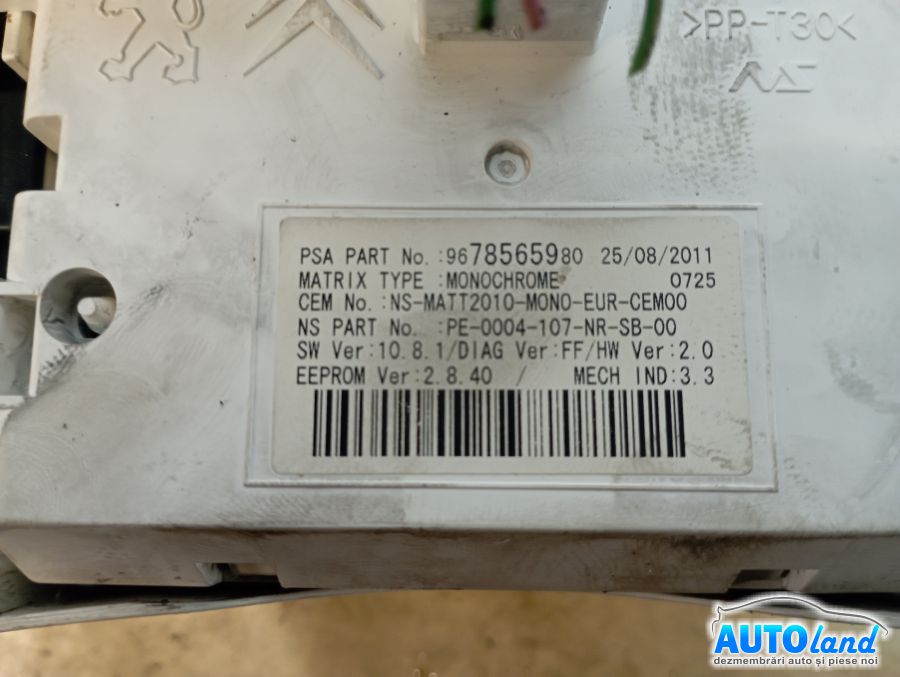 Ceas Bord PEUGEOT 508 2010-2025 Cod 9678565980 