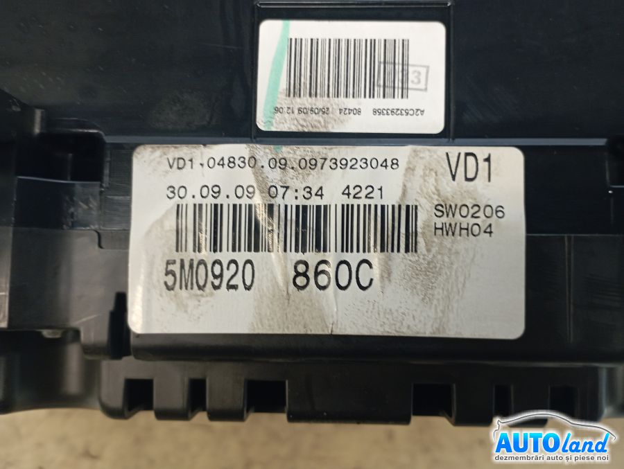 Ceas Bord VOLKSWAGEN GOLF VI PLUS 2008-2025 Cod 5M0920860C 