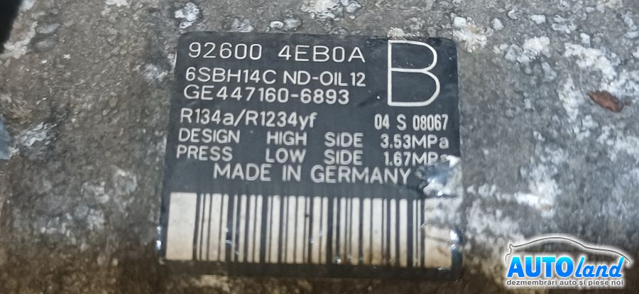 Compresor AC NISSAN QASHQAI II (J11) 2014-2021 Cod 926004EB0A 