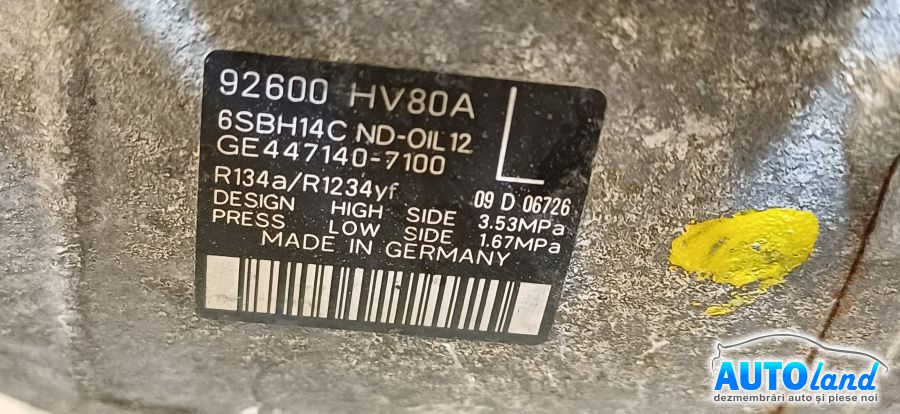 Compresor AC NISSAN QASHQAI II (J11, facelift 2017) 2017-2026 Cod 4471407100 