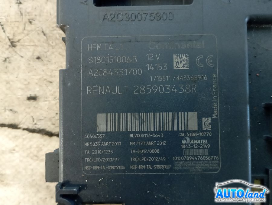 Contact cu Chei Auto RENAULT CLIO IV 2012-2026 Cod 285903438R 