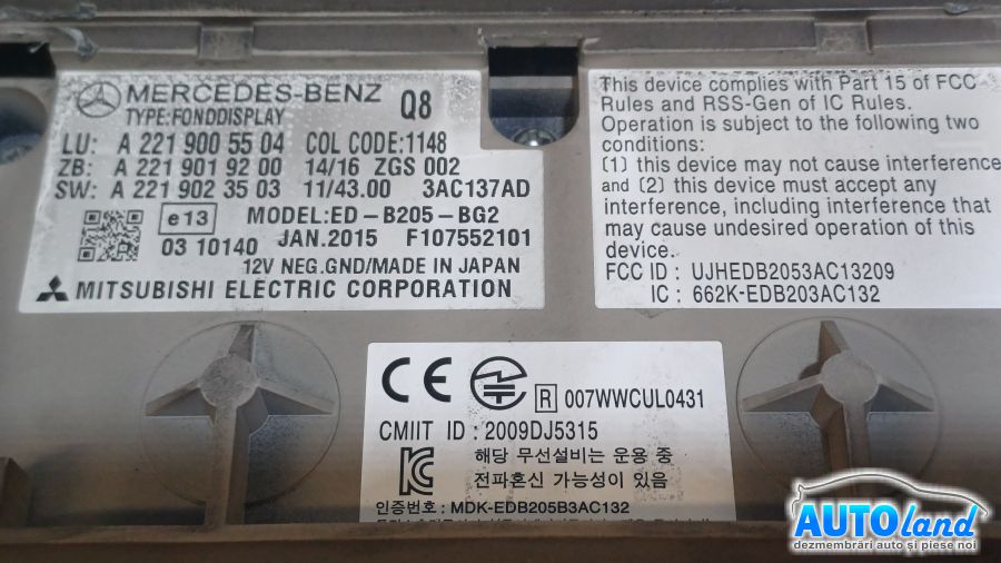 Display MERCEDES-BENZ GL (X166) 2012-2015 Cod A2219005504 