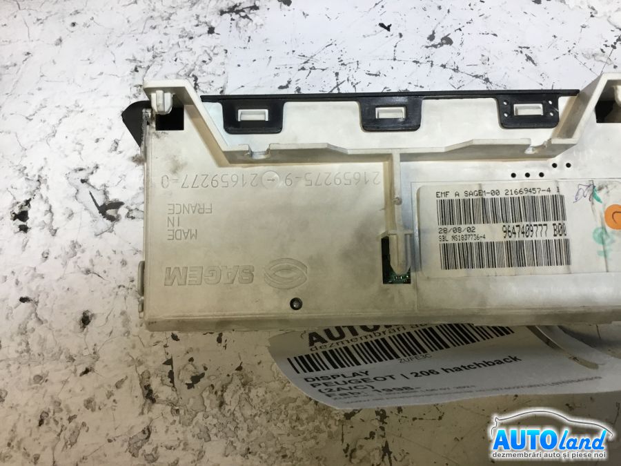Display PEUGEOT 206 hatchback (2A/C) 1998-2025 Cod 9647409777 