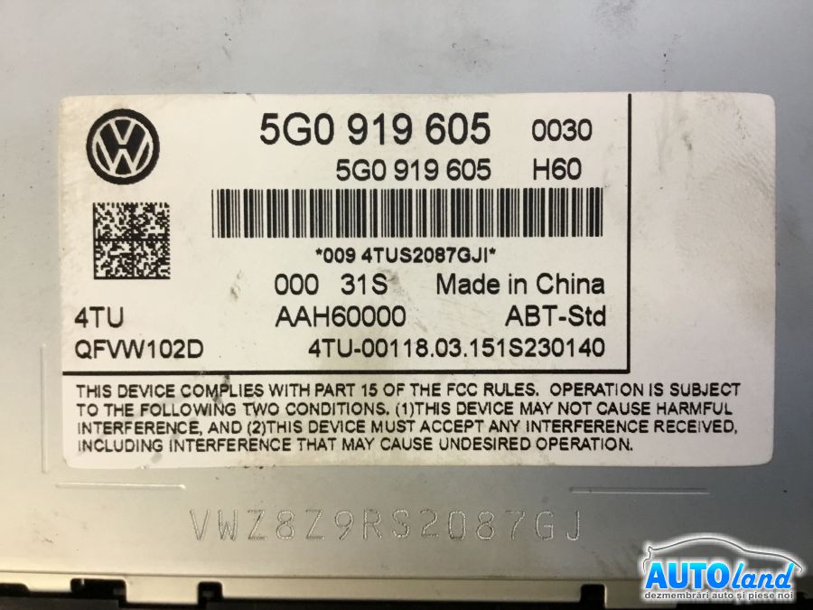 Display VOLKSWAGEN Golf VII Variant 2012-2017 Cod 5G0919605 