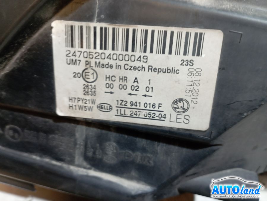 Far Dreapta SKODA OCTAVIA (1Z3) 2004-2026 Cod 1Z2941016F 