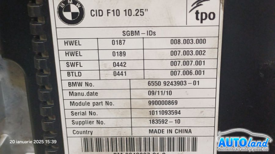 Navigatie BMW 5 (F10) 2010-2025 Cod 9239155 